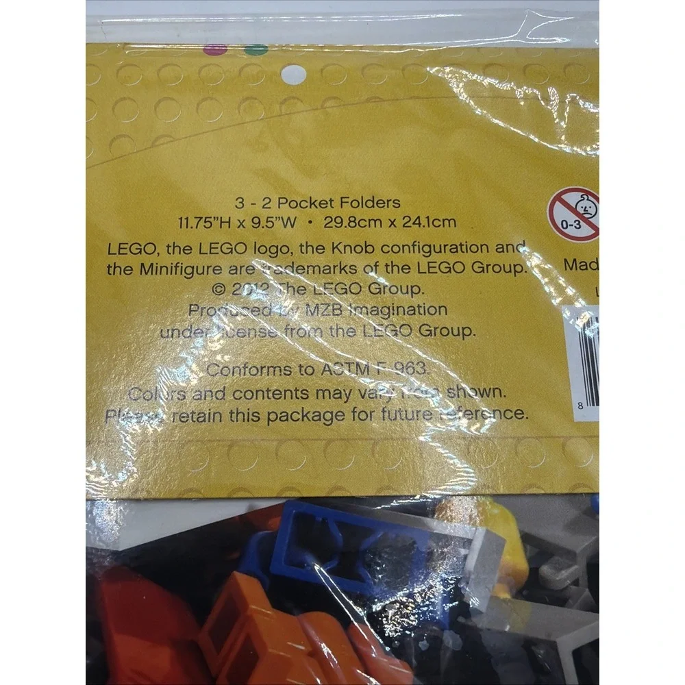 LEGO 3 Pack Lego Pocket Folders 2 Stickers Sheets New in Package, 11.75x9.5
